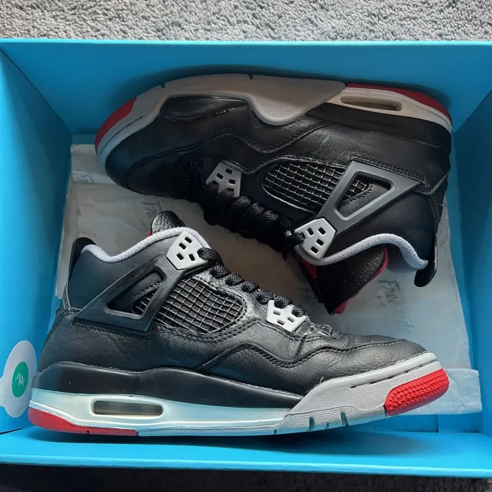 Nike Air Jordan 4 'Bred Reimagined' Black Sneakers Youth Size 5.5 FQ8213-006